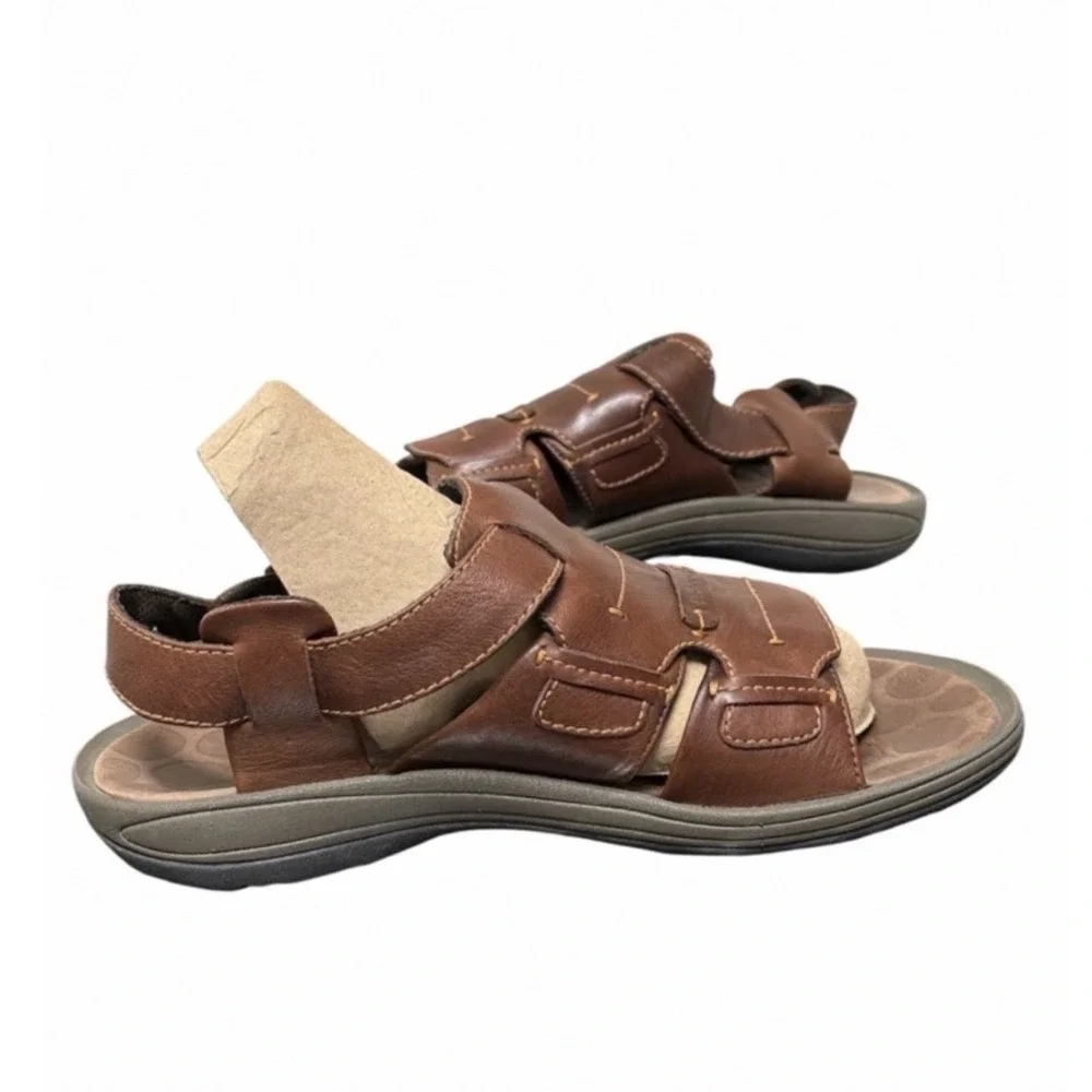 Merrell Sandals Mens 9 New Delhi Brown Leather Open Toe Buckle EUC